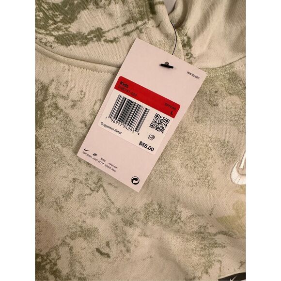 Nike Kids Club French Terry Marbled Green Hoodie Size Large New - Picture 4 of 5